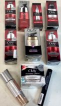 Various cosmetics to include various Olay creams and a Rimmel foundation. (1)