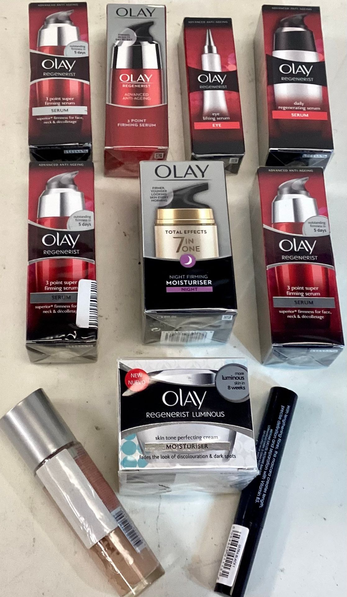 Various cosmetics to include various Olay creams and a Rimmel foundation. (1)