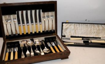 Mid-Century canteen of cutlery in wooden case, complete for 6 together with a cased carving set