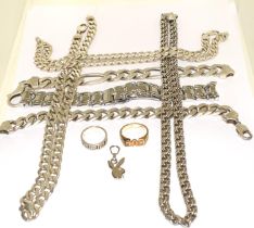 Quality of mixed 925 silver jewellery to include chains rings bracelets 300g etc ref 8