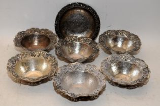 Middle Eastern pin tray and 6 sorbet bowls. Marked 800 to base. 570g