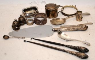 A collection of hallmarked silver items. silver weight 177g not including cake slice and bootlace