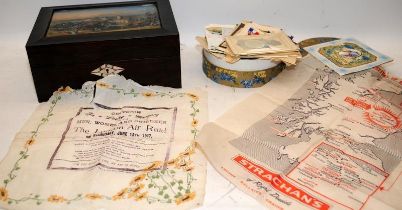 A collection of WW I silk postcards and hand embroidered handkerchiefs c/w a rare survivor paper