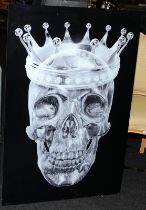 Large Goth image of a crowned skull on a black ground manufactured from glass. 80cms x 120cms