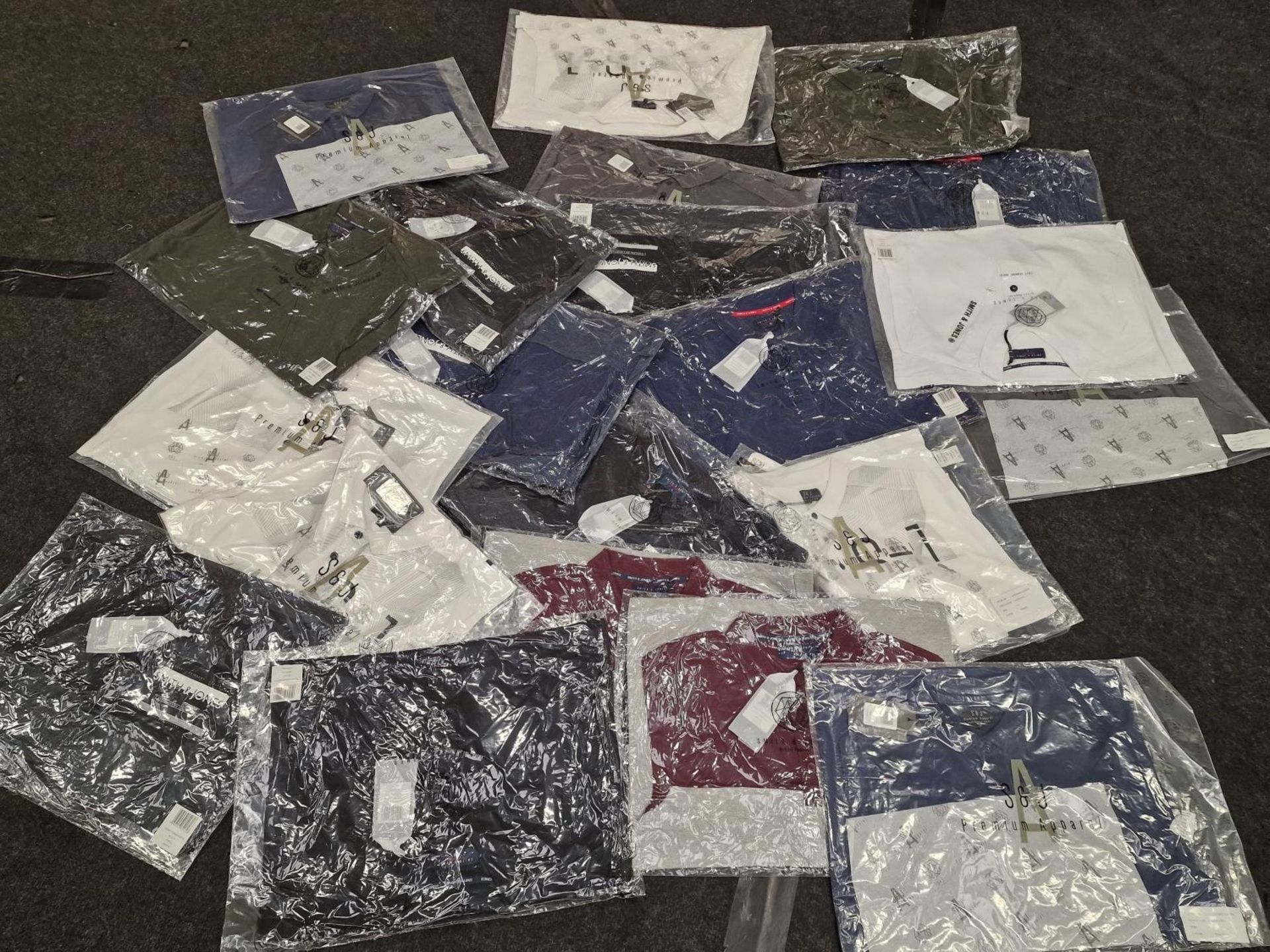 A quantity of BNWT Gent's Polo Shirts, mostly Smith & Jones brand. Various sizes and colours. (ref: