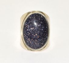 Natural blue sun stone ring size O