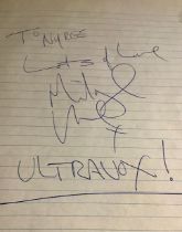 AUTHENTIC MIDGE URE AUTOGRAPH FROM ULTRAVOX. Here found on this A4 paper we have the words 'To Nyree