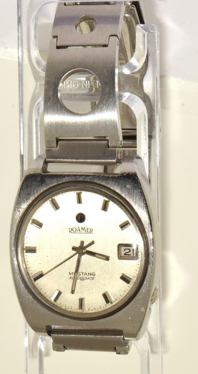 Vintage gents 1960's Roamer Mustang 44 Roto Date automatic watch with fitted vintage stainless rally