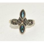 A rainbow topaz marcasite 925 silver ring Size O