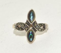 A rainbow topaz marcasite 925 silver ring Size O