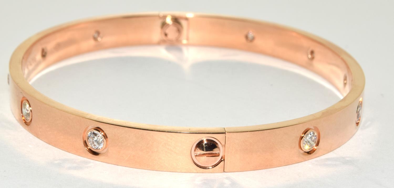 Genuine Cartier 18ct rose gold and Diamond Love bangle size 19 no AFN286 boxed with screw driver 10% - Image 5 of 10