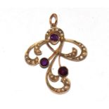 9ct gold vintage Belle Epoque pendant set with Amethyst and Pearls