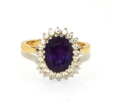 Impressive Princess Diana style Sapphire and Diamond ring in 18ct gold ring H/M as 4ct sapphire