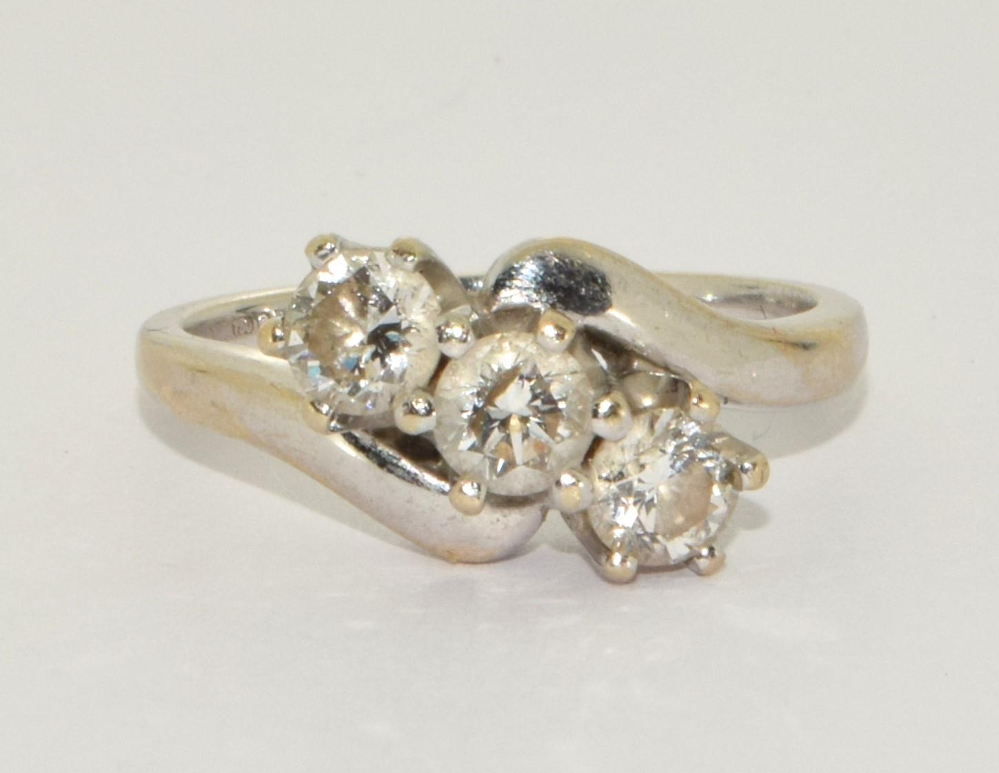 18ct white gold ladies 3 stone diamond twist ring H/M in the ring as diamond at 1ct size N - Image 6 of 7