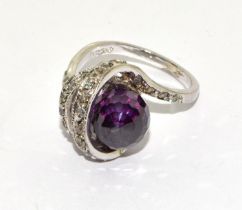 Stylish Amethyst 925 silver cocktail ring size N