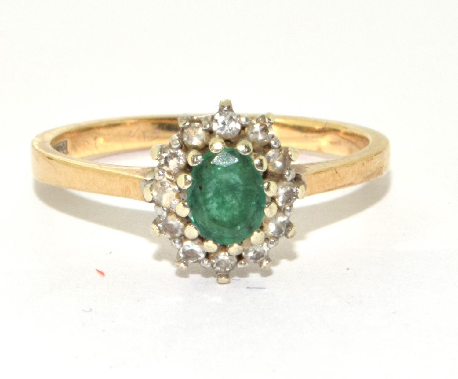 9ct gold Ladies Diamond and emerald ring size O