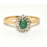 9ct gold Ladies Diamond and emerald ring size O