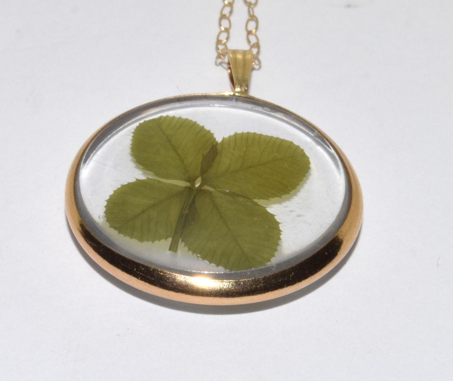 9ct gold 4 leaf clover pendant necklace chain 46cm 3.5g total - Image 4 of 5