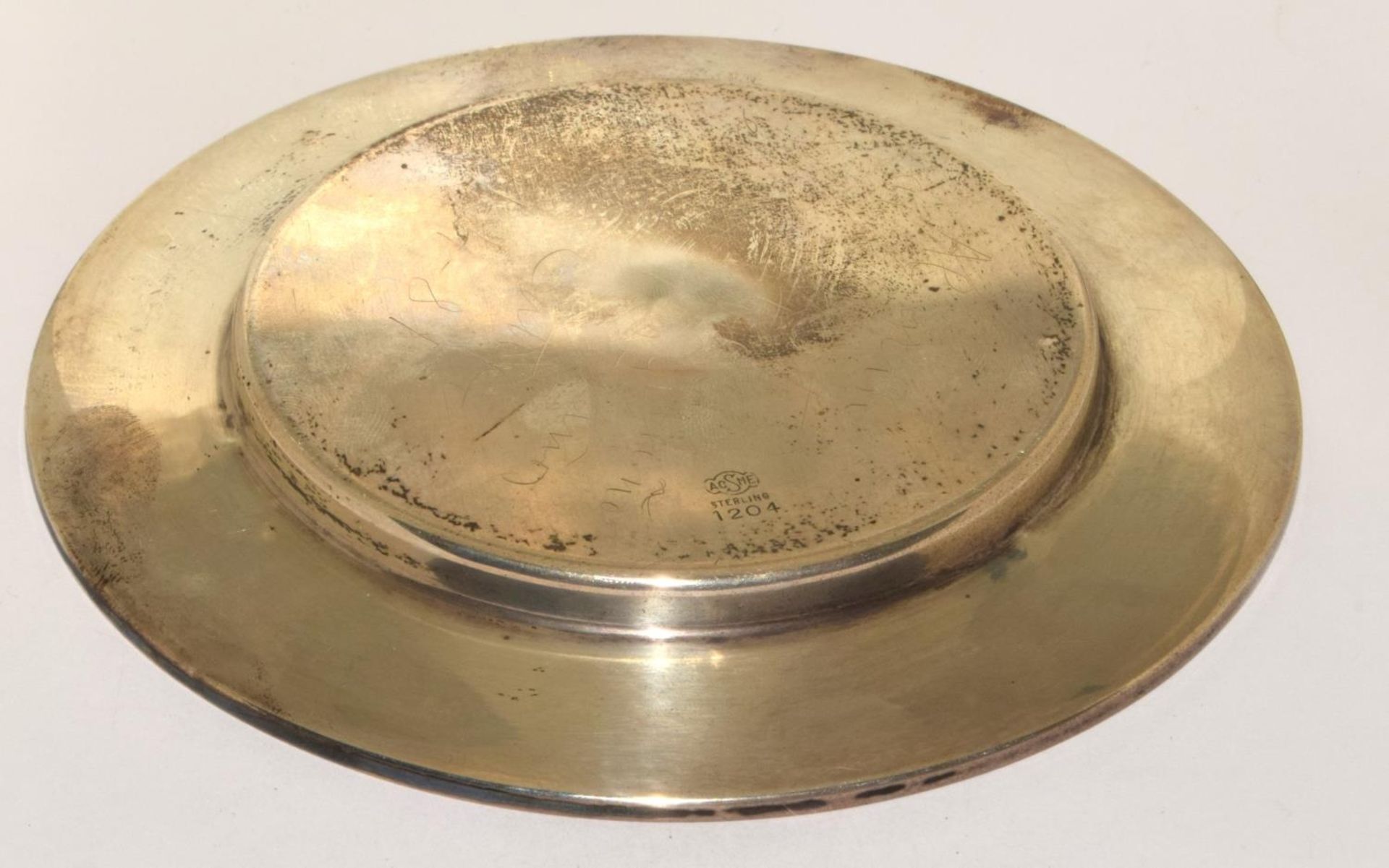 Sterling silver round card tray 98g used as a sporting trophy in 1933 - Image 4 of 6