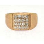 9ct gold gents diamond signet ring 16 square set stones approx 0.75ct size Y
