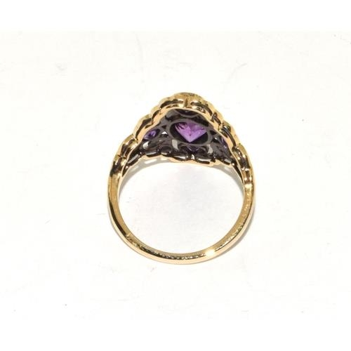 9ct gold ladies Art Deco style Amethyst ring size N - Image 3 of 5