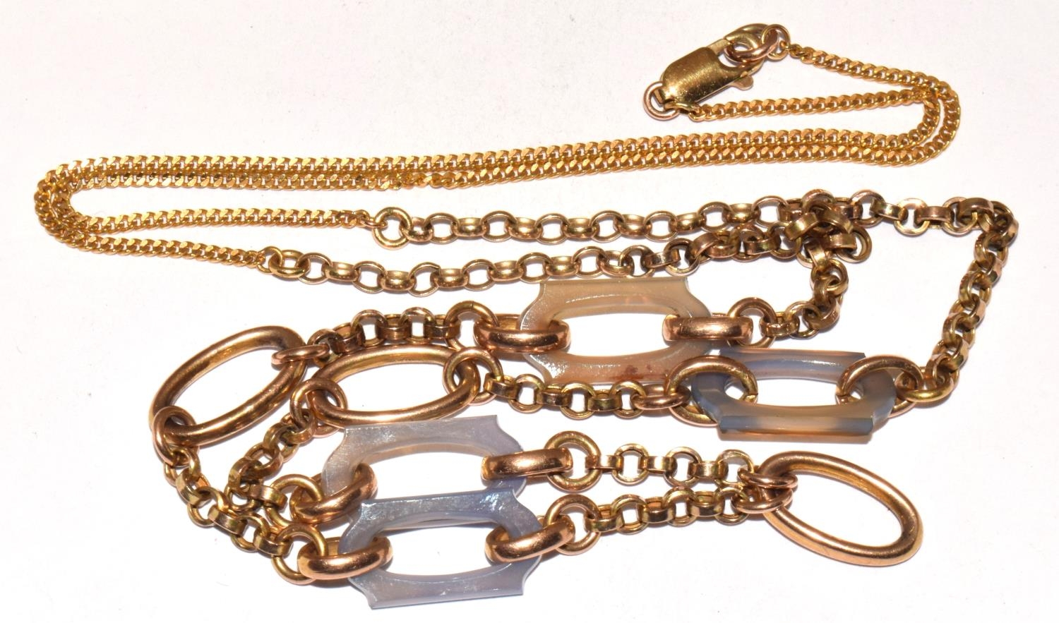 9ct gold fancy designer styled necklace set with blue Topaz joiner loops with lobster claw clasp - Image 5 of 5