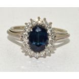 18ct white gold ladies Diana set sapphire and Diamond ring size L