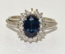 18ct white gold ladies Diana set sapphire and Diamond ring size L