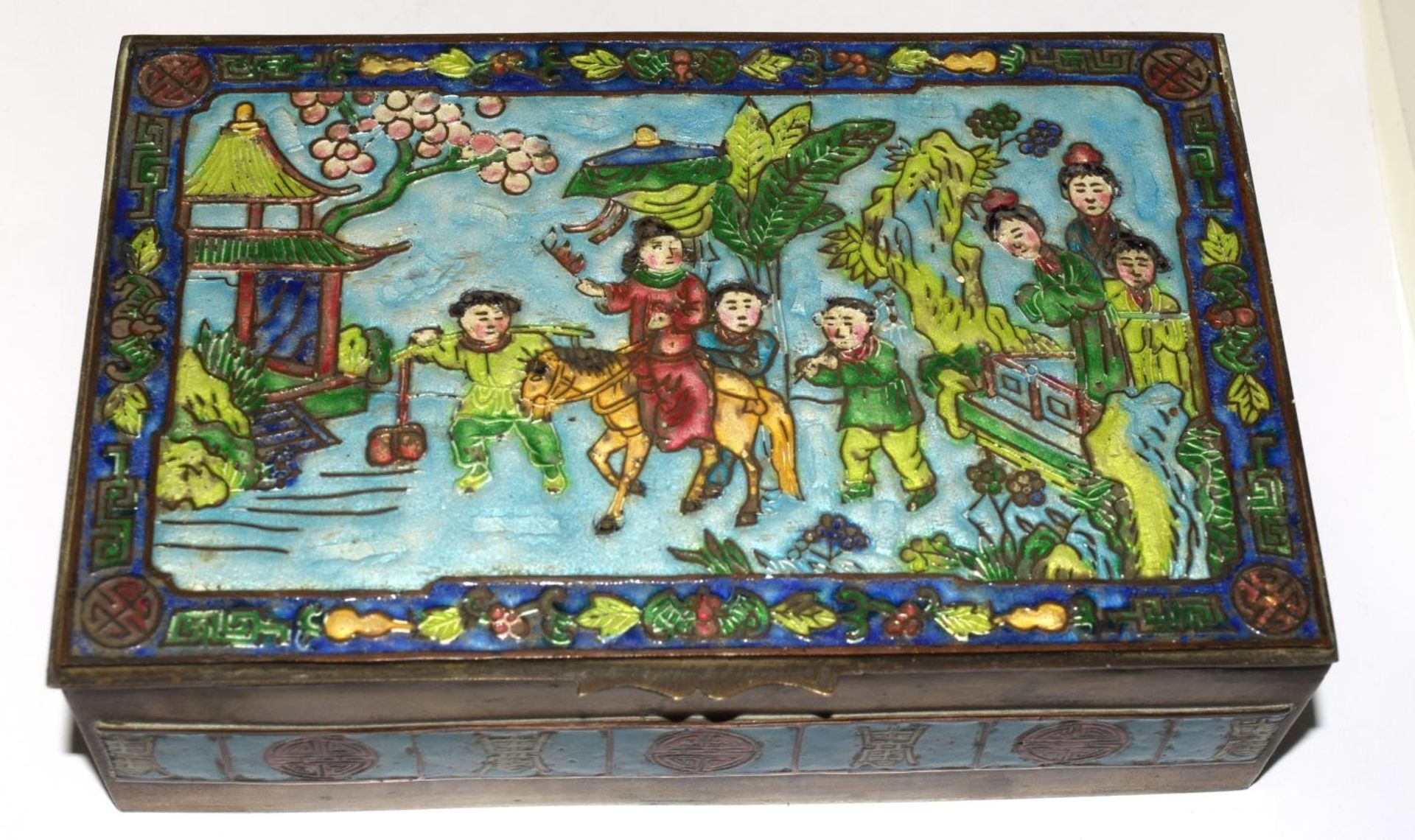 Enamel decorated cigarette case together a match book holder - Image 2 of 6