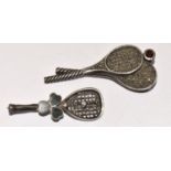 2 x silver hallmarked Marcasite set Tennis racket brooches