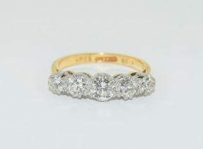 18ct gold and platinum 5 stone diamond ring hallmarked in ring as 1.39ct diamond value size N