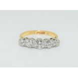 18ct gold and platinum 5 stone diamond ring hallmarked in ring as 1.39ct diamond value size N