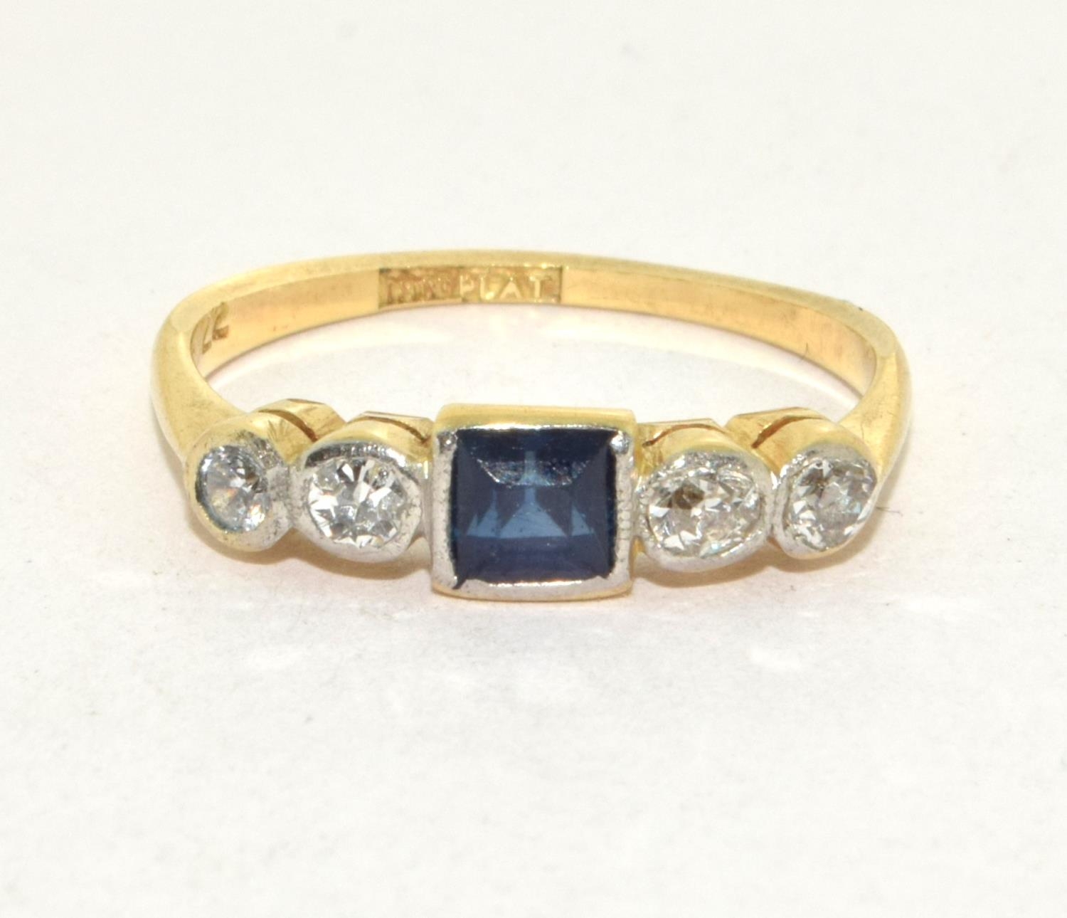 Antique 18ct gold and Platinum Diamond and Sapphire ring 2.2g size M - Bild 5 aus 5