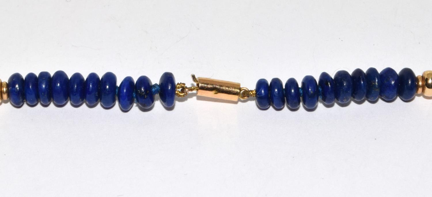 9ct gold clasp Lapiz Lazuli and Pearl necklace with gold bead spacers 40cm long - Bild 2 aus 5