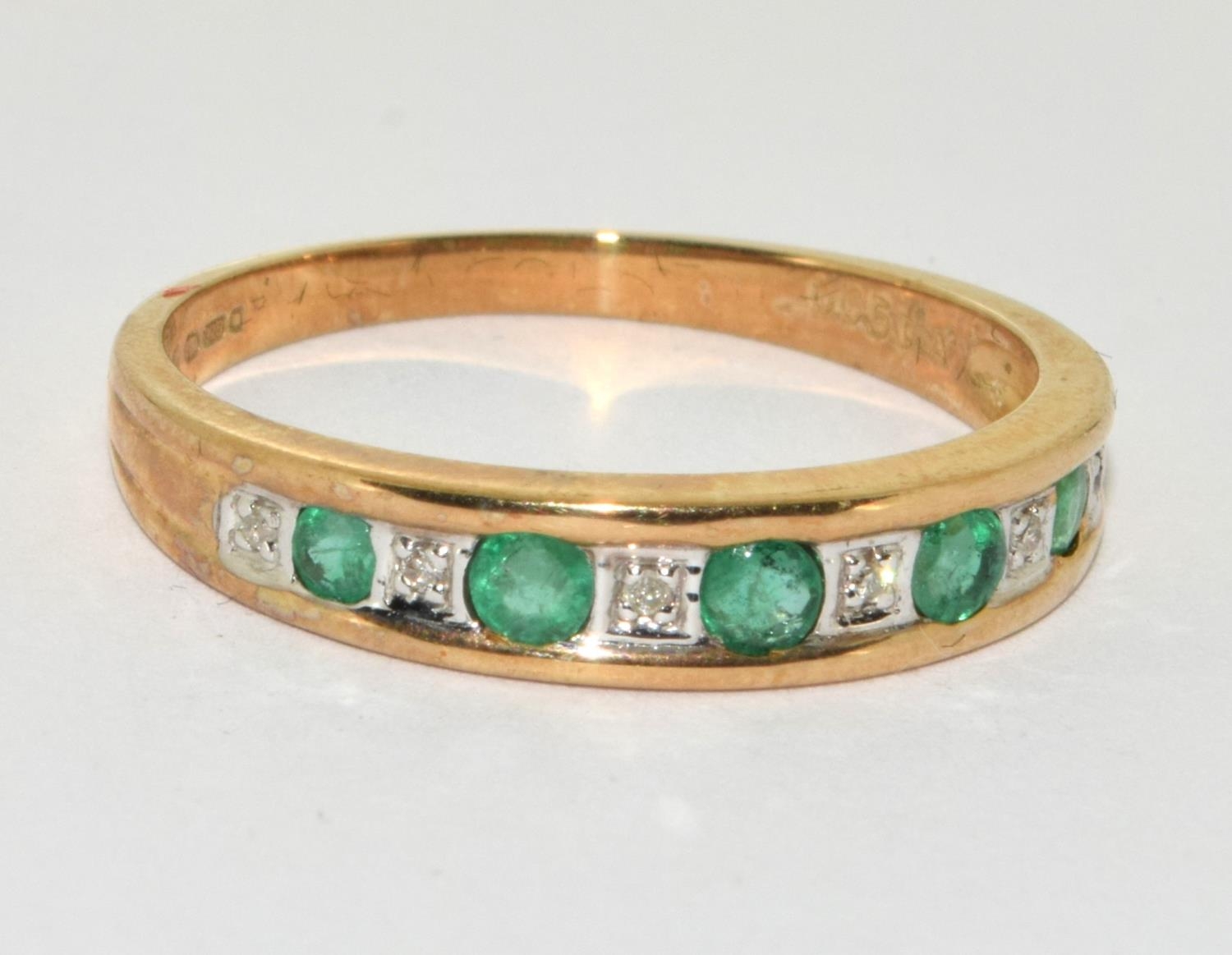 9ct gold ladies Diamond and Emerald chanal set 1/2 eternity ring size S