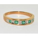 9ct gold ladies Diamond and Emerald chanal set 1/2 eternity ring size S