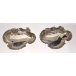 Pair silver Walker and Hall H/M embossed bon bon dishes 15x12cm