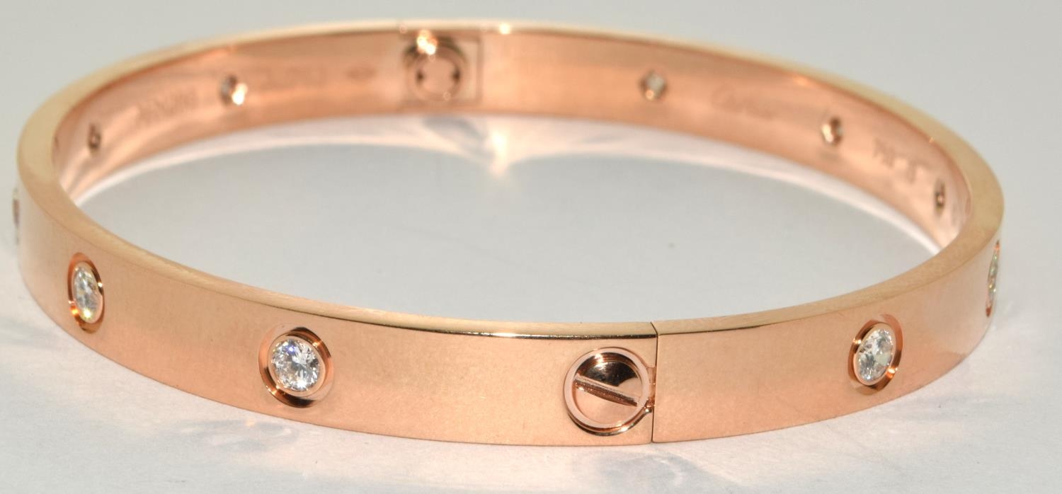 Genuine Cartier 18ct rose gold and Diamond Love bangle size 19 no AFN286 boxed with screw driver 10% - Image 3 of 10