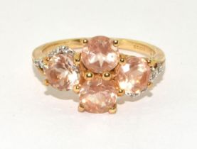 9ct gold ladies Kunsanite and Chip Diamonds to the shank ring size L