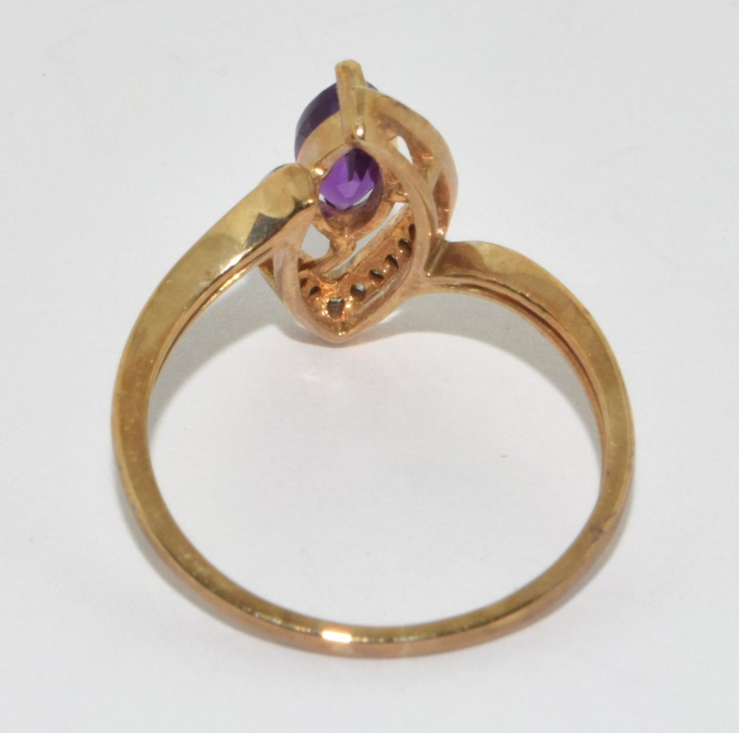 9ct Gold Diamond Marquise Cut Amethyst Earrings, Necklace & Ring Set. Size M - Bild 4 aus 9