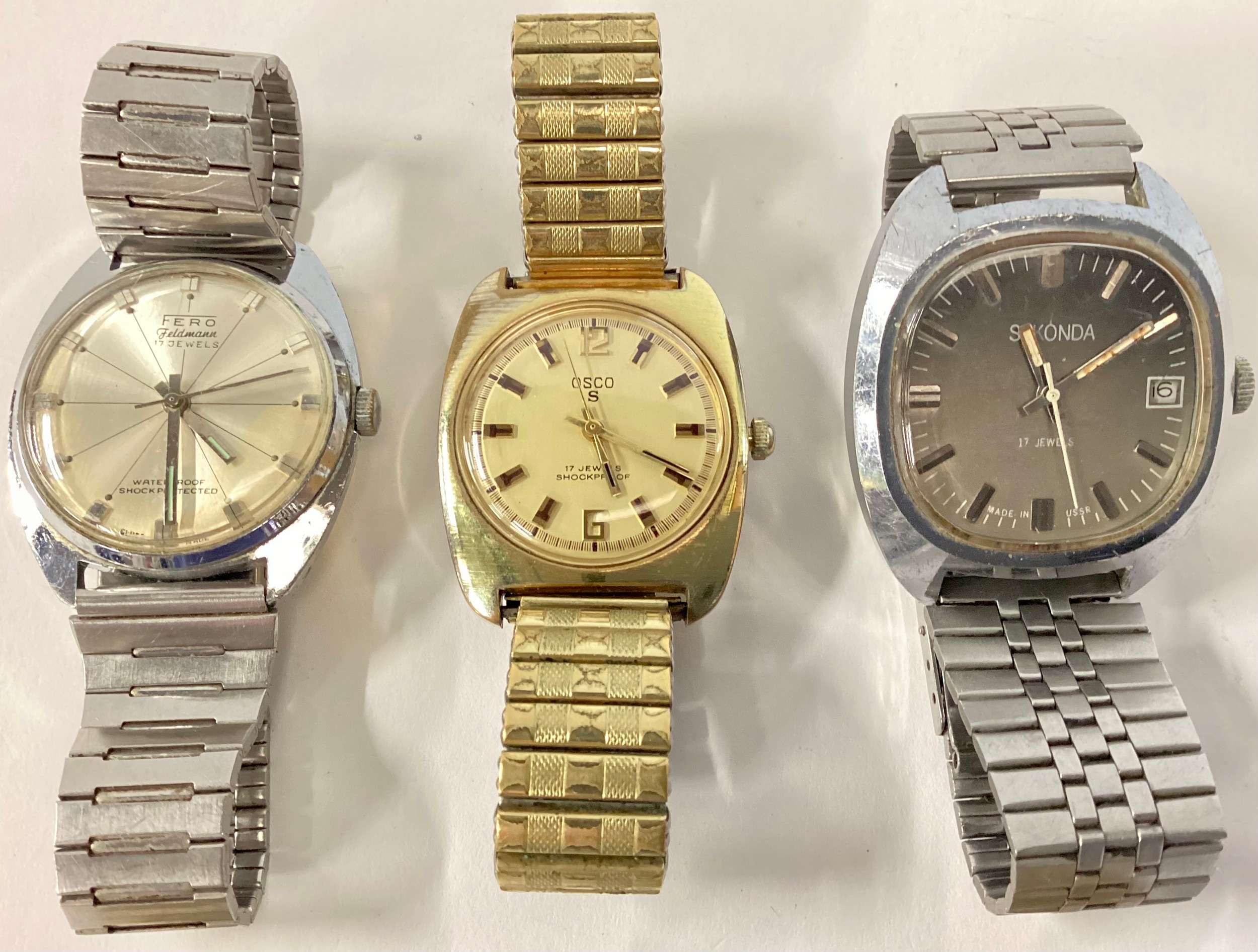 A collection of vintage gents mechanical watches To include Fero, Sekonda and Osco. All seen working - Image 3 of 4