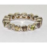 Multi natural gemstone 925 silver full band eternity ring size N