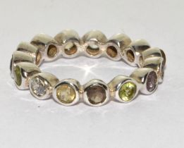 Multi natural gemstone 925 silver full band eternity ring size N