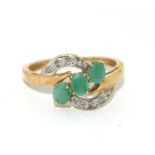 9ct gold ladies Diamond and emerald sweep ring size N