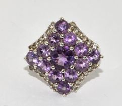 Superb amethyst 925 silver Navette ring Size M 1/2.