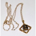 9ct gold Sapphire pendant necklace 40cm long chain
