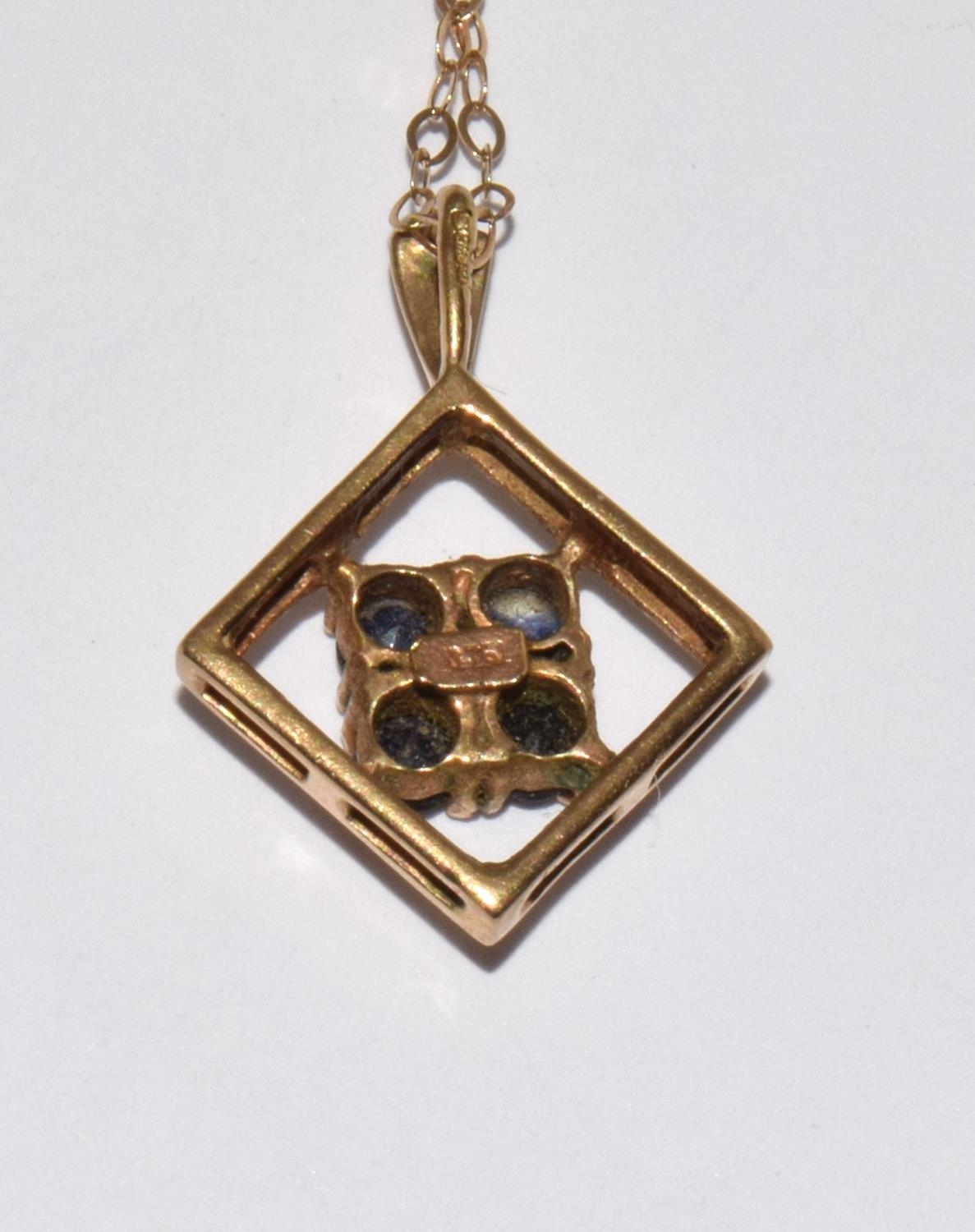 9ct gold Sapphire pendant necklace 40cm long chain - Image 4 of 6