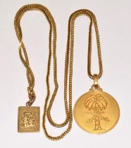 18ct gold neck chain together a 18ct gold pendant possibly Omani and a Chinese fob 19g total