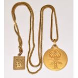 18ct gold neck chain together a 18ct gold pendant possibly Omani and a Chinese fob 19g total