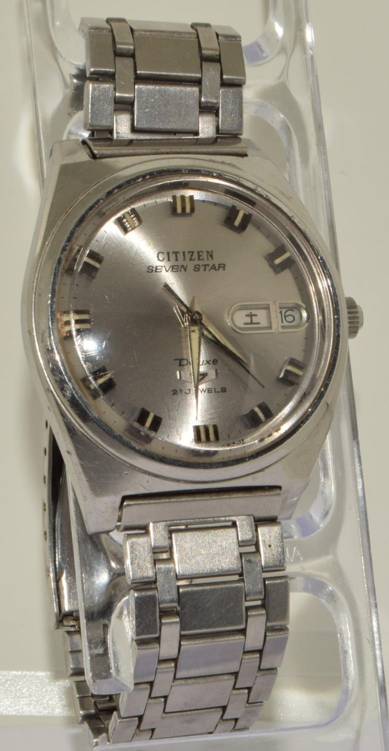 Vintage Citizen 7 star Deluxe 21 jewel automatic watch on stainless steel strap. JDM model with